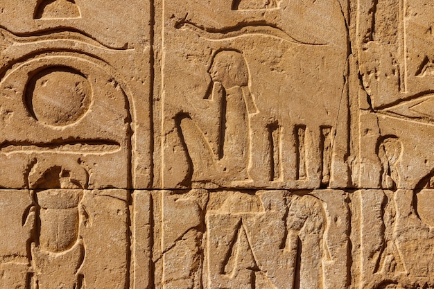 Ancient egyptian hieroglyphs on the wall in Karnak Temple Complex in Luxor Egypt