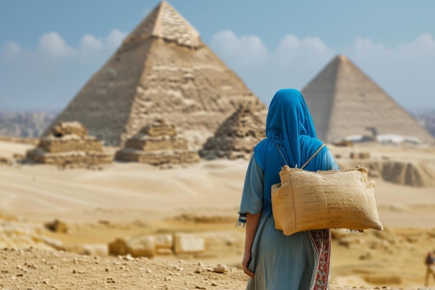 Ancient egyptian pyramid cute woman Generate Ai