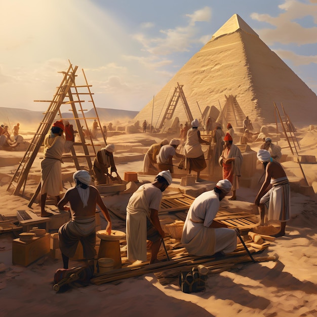 Ancient Egyptian workers building the pyramids