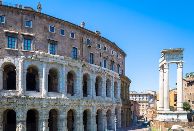 Ancient exterior of Teatro Macello Theater of Marcellus located very close to Colosseum Rome Italy