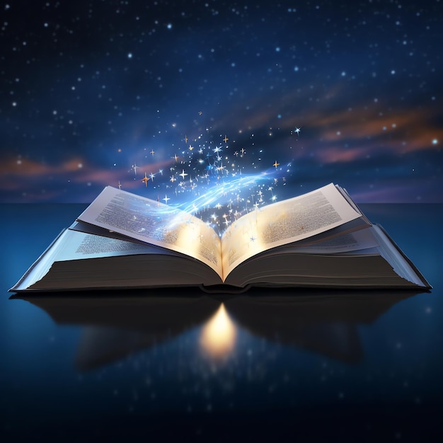 An Ancient Fantasy Book of Cosmic Knowledge a book open with space and magic inside