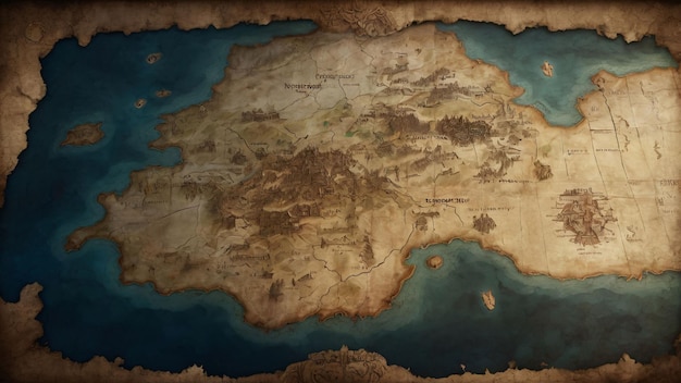 Ancient fantasy map of mythical lands