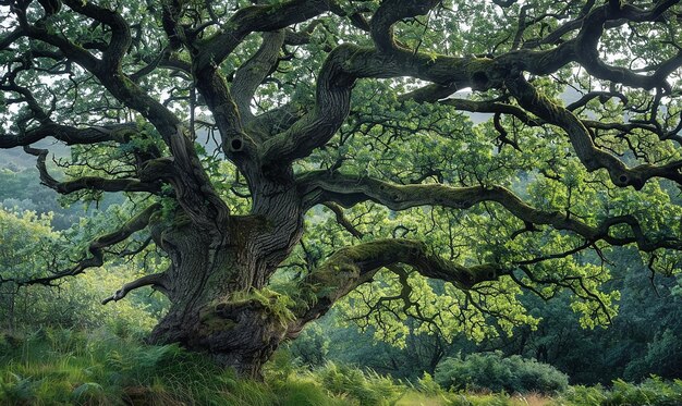 Photo ancient forest with twisted tree trunks