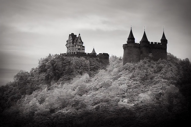 Ancient fortress on hill top as historical architecture concept background digital illustration