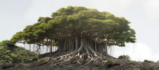 Ancient giant banyan tree on the banks of the Amazon River