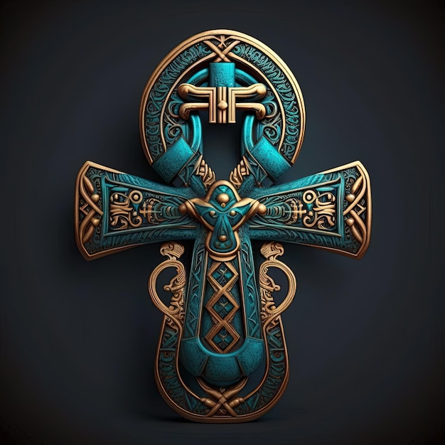 Ancient golden ankh symbol isolated on dark background Illustration of an Egyptian cross in digital form Generative AI The ancient Egyptians used the Ankh as a symbol for eternal life