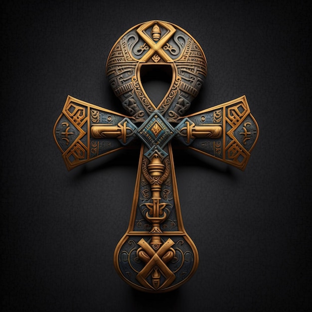 Ancient golden ankh symbol isolated on dark background Illustration of an Egyptian cross in digital form Generative AI The ancient Egyptians used the Ankh as a symbol for eternal life