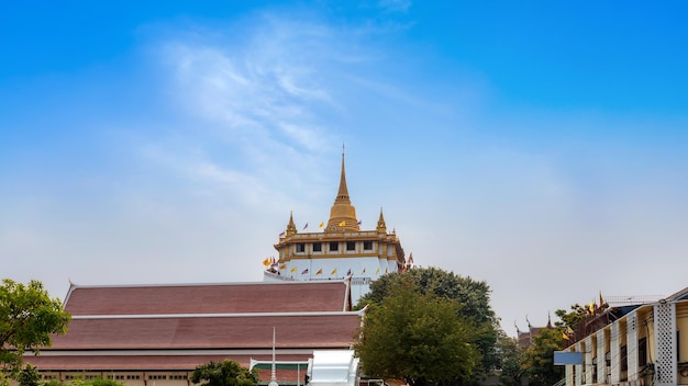 Ancient golden pagoda on the mount The famous landmark in Bangkok Thailand