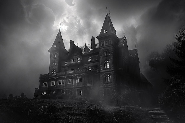 Photo ancient gothic mansion with eerie dark atmosphere