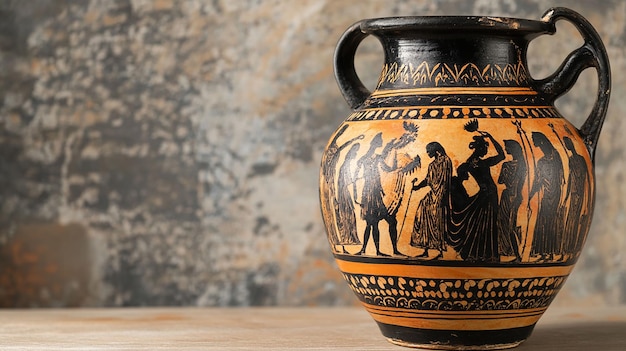 Photo ancient greek amphora decorated with blackfigure artwork