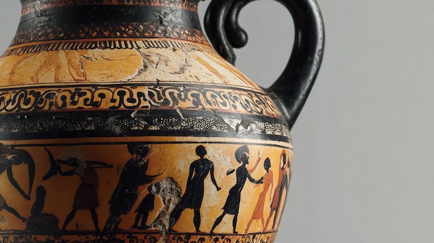 Photo ancient greek amphora decorated with blackfigure artwork