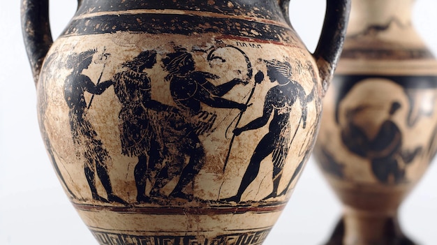 Photo ancient greek amphora decorated with blackfigure artwork