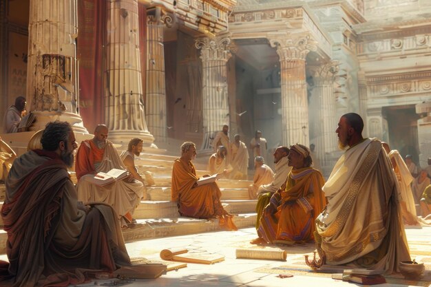 Photo ancient greek philosophers engaged in debate