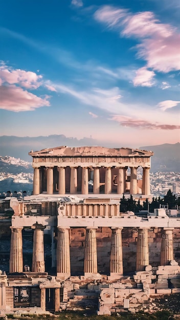 Ancient greek ruins at the acropolis in athens greece