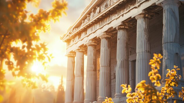 Ancient Greek Temple at Sunset in Athens