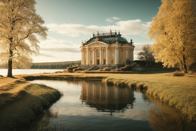 Photo ancient house by the lake