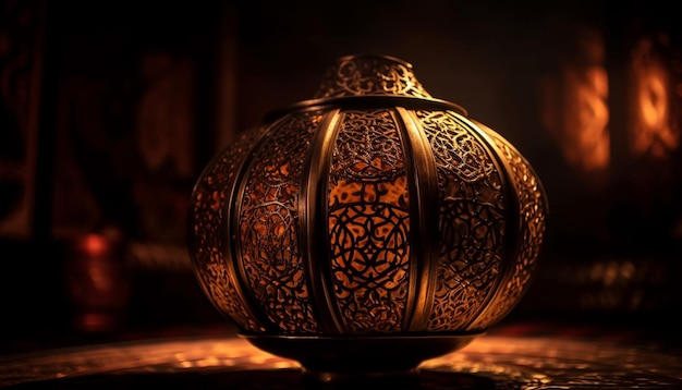 Ancient lantern illuminated dark ornate Turkish souvenir generated by AI