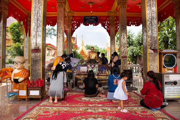 Ancient Luang Por Guay monk statue for thai people travelers travel visit and respect praying blessing holy mystery worship at Wat Kositaram or Ban Khae temple on May 27 2020 in Chai Nat Thailand