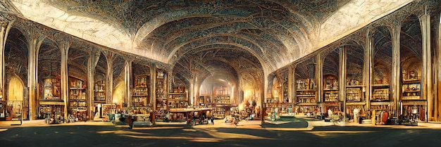 The ancient majestic hall of the library. Beautiful ceremonial hall with columns and arched ceilings