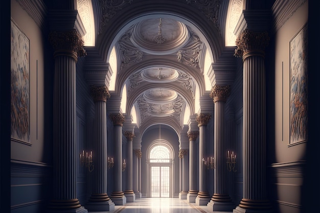 The ancient majestic hall of the library