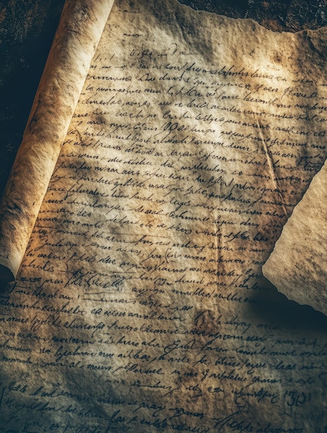 Ancient manuscripts written on weathered parchment paper