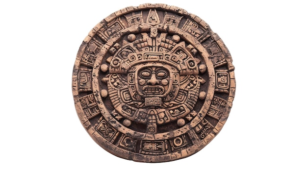 Photo ancient mayan calendar stone on white background