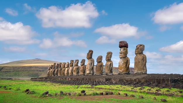 The ancient moai on Easter Island of Chile