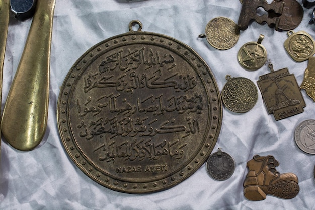 Ancient Ottoman metal coin in view