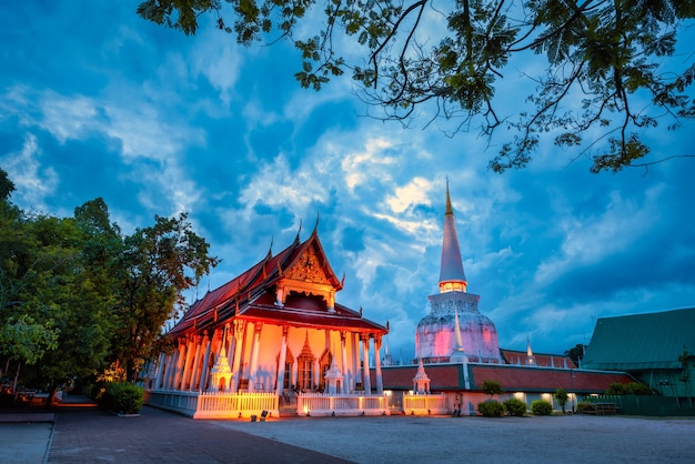 Ancient Pagoda in Wat Mahathat temple at sunset in Nakhon Si Thammarat, Thailand