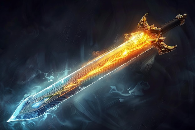 Ancient powerful glowing mythical sword with mystical beauty