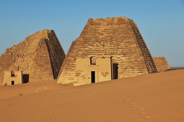 Ancient pyramids of Meroe in Sahara desert, Sudan