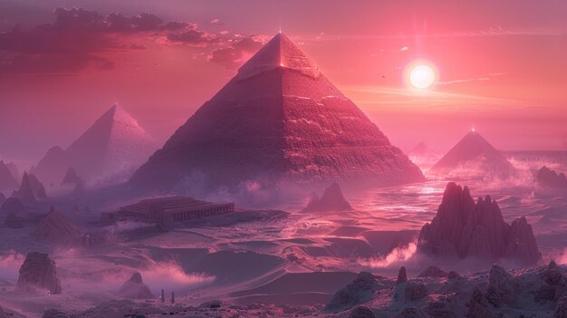 Photo ancient pyramids at sunset