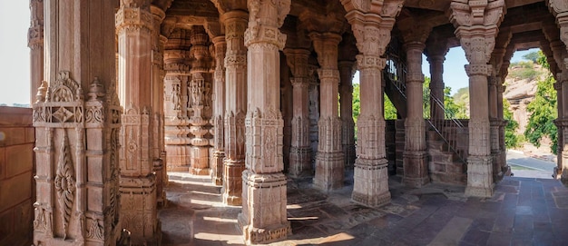 Ancient rock curved temples of Hindu Gods and goddess at Mandor garden, Jodhpur, Rajasthan, India