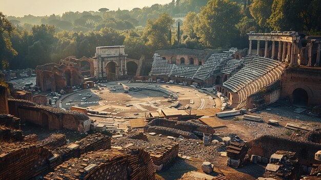 Photo ancient roman amphitheater with weathered stone