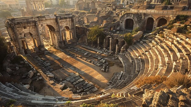 An ancient Roman amphitheater with weathered stones