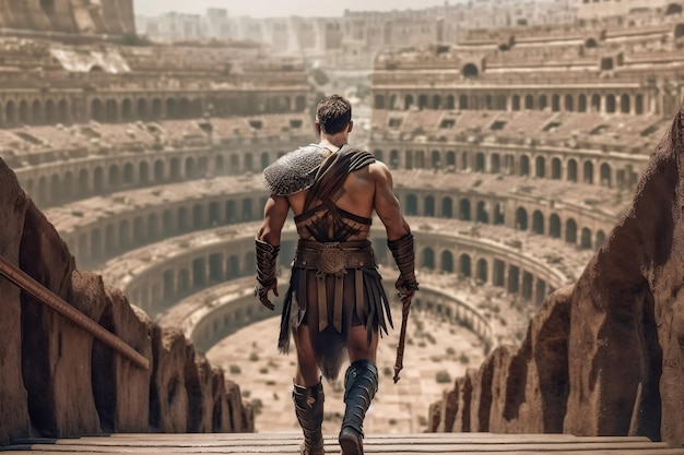 Ancient Roman Gladiator Entering the Colosseum Back View AI