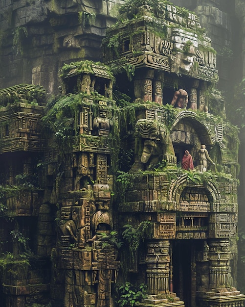 Ancient ruins covered by jungle