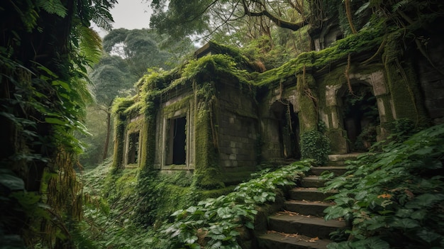 Ancient ruins covered in ivy