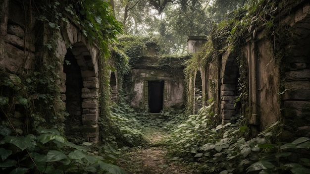 Ancient ruins covered in ivy