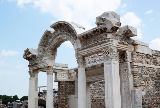 Ancient ruins in Ephesus in Turkey historical place background