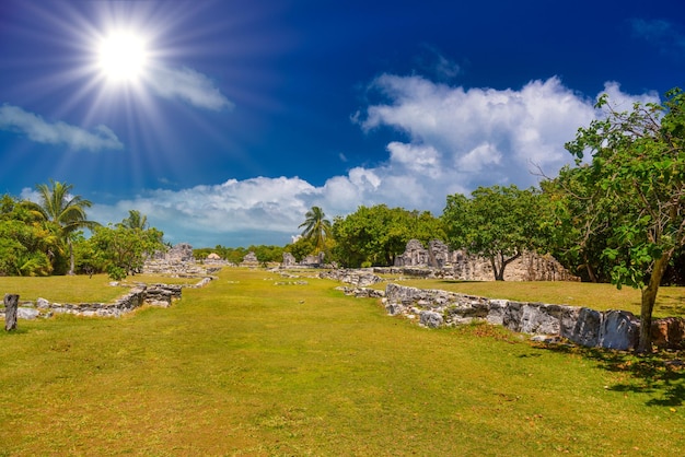 Ancient ruins of Maya in El Rey Archaeological Zone near Cancun Yukatan Mexico