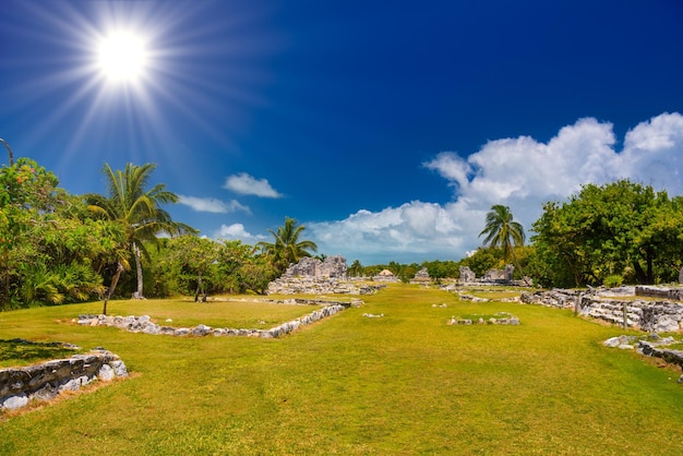 Ancient ruins of Maya in El Rey Archaeological Zone near Cancun Yukatan Mexico