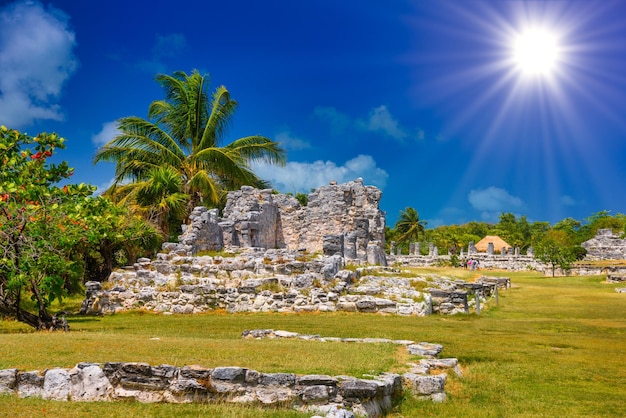 Ancient ruins of Maya in El Rey Archaeological Zone near Cancun Yukatan Mexico