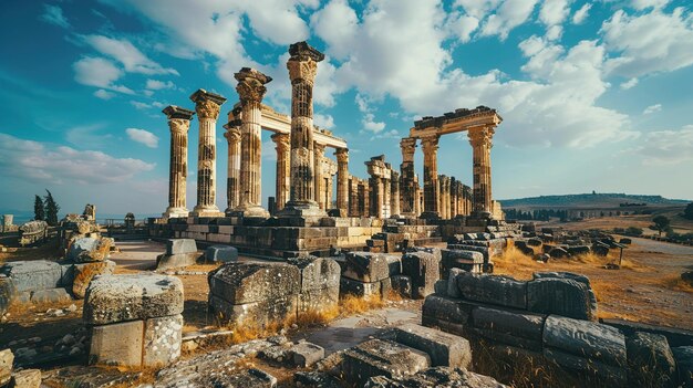 Photo ancient ruins in soft afternoon light a cinematic documentary exploration of historical sites