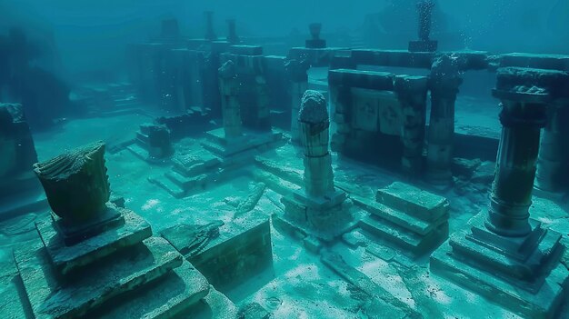 Photo ancient ruins submerged beneath the sea