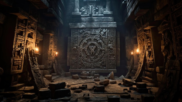 Ancient runes and symbols in a hidden temple