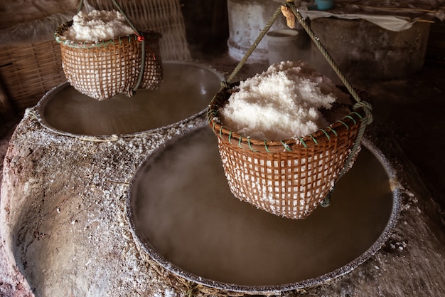 Ancient salt boiling, salt rock from brine on mountain at Boklua District, Nan Province