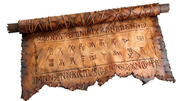 Ancient Scroll with Mysterious Runes on white background