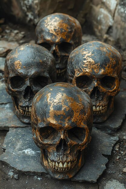 Photo ancient skull art in atmospheric settings generative ai