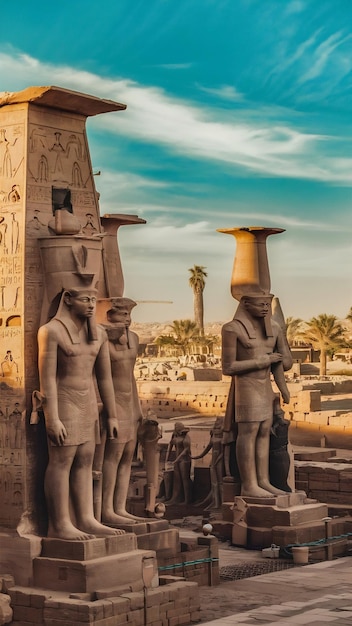 Ancient statues at Luxor Temple travelling Egypt